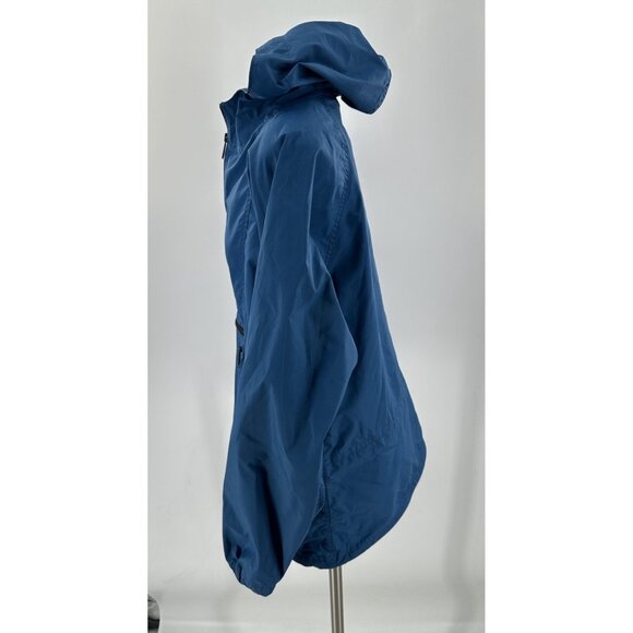 L.L. Bean Women's Pullover 1/4 Zip Windbreaker Jacket Blue Hood Medium Pocket - Picture 6 of 11